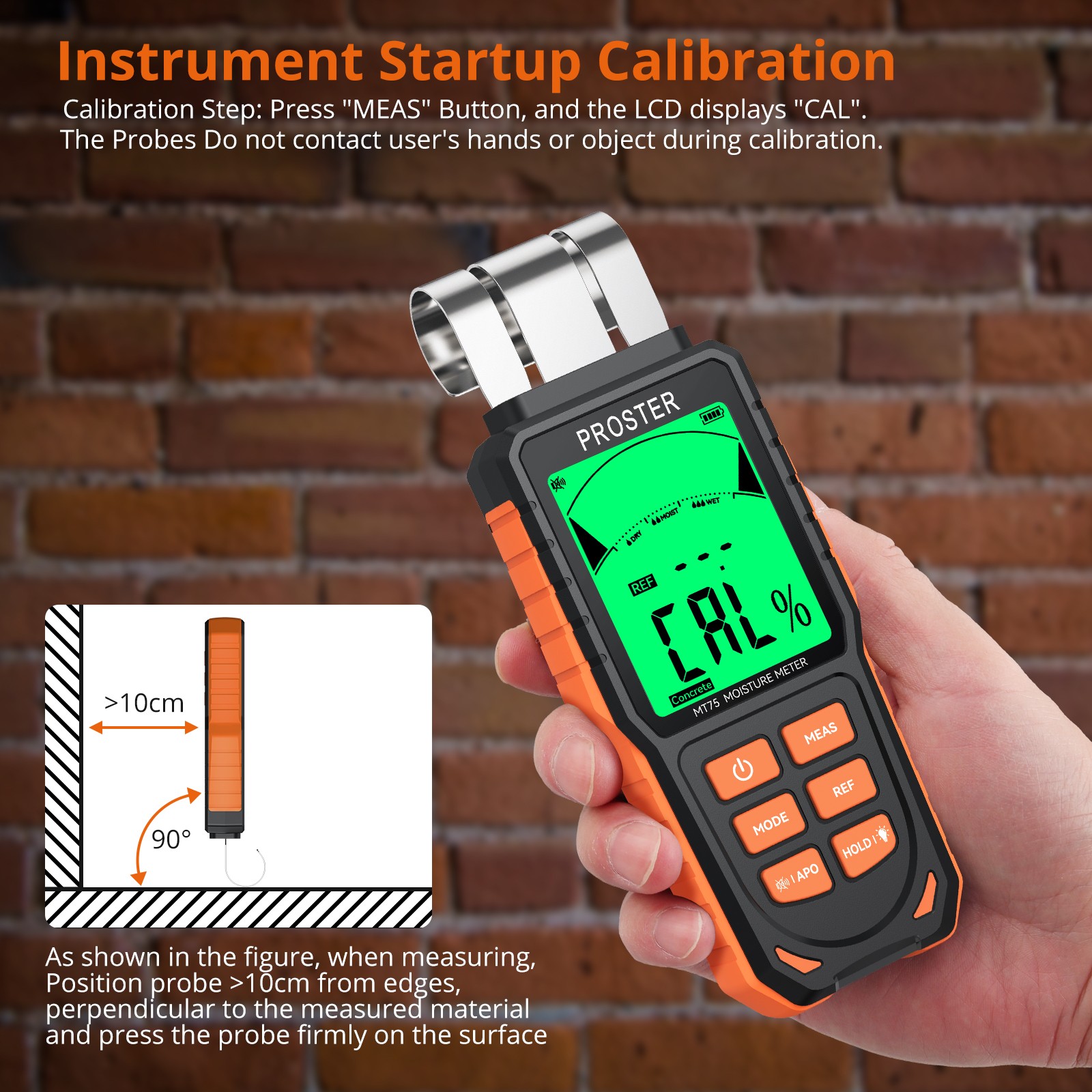 Proster Pinless Moisture Meter Wall Firewood Masonry Concrete 5Modes Damp Tester