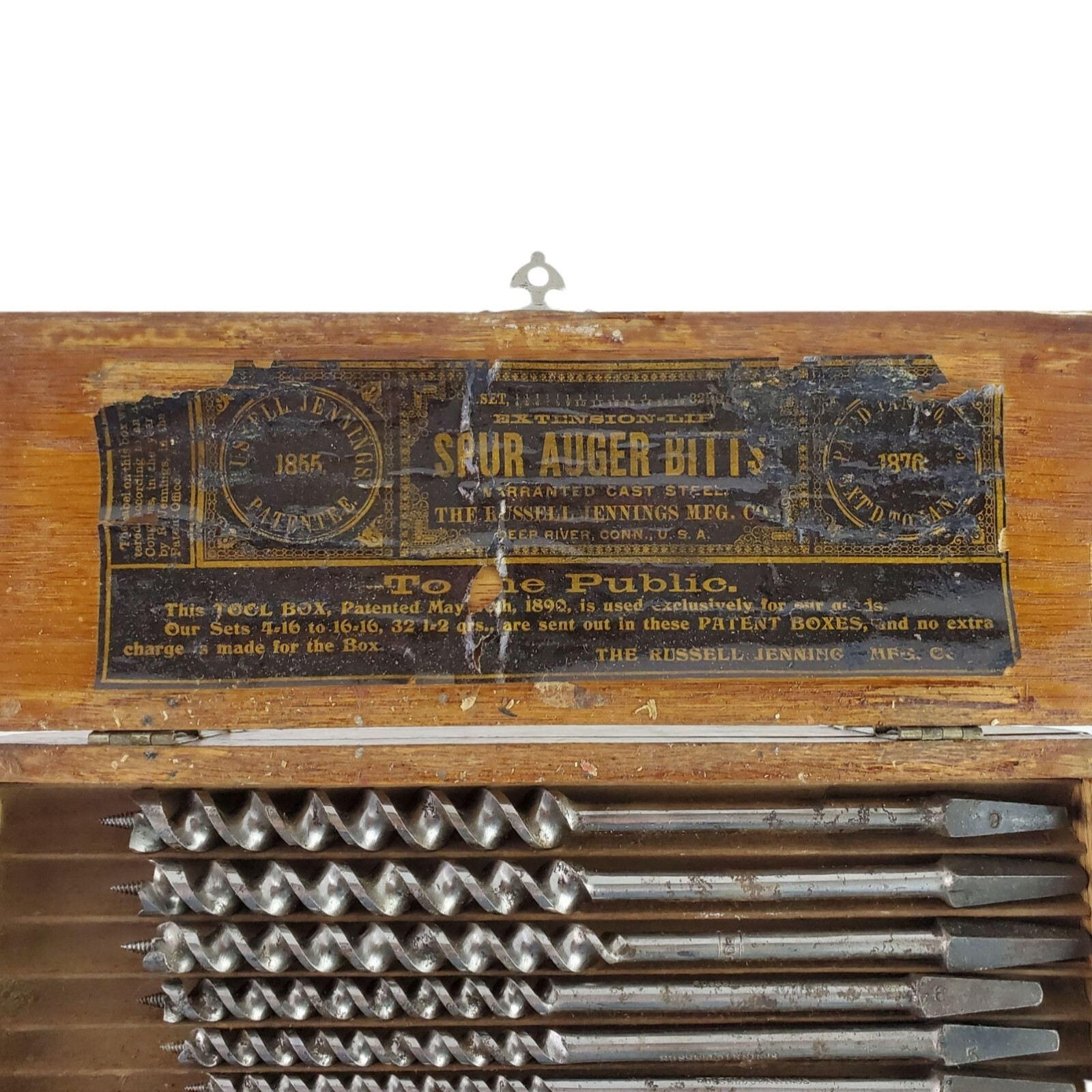 Antique Original Russell Jennings Spur Auger Bit Set In Original 3-tier Box