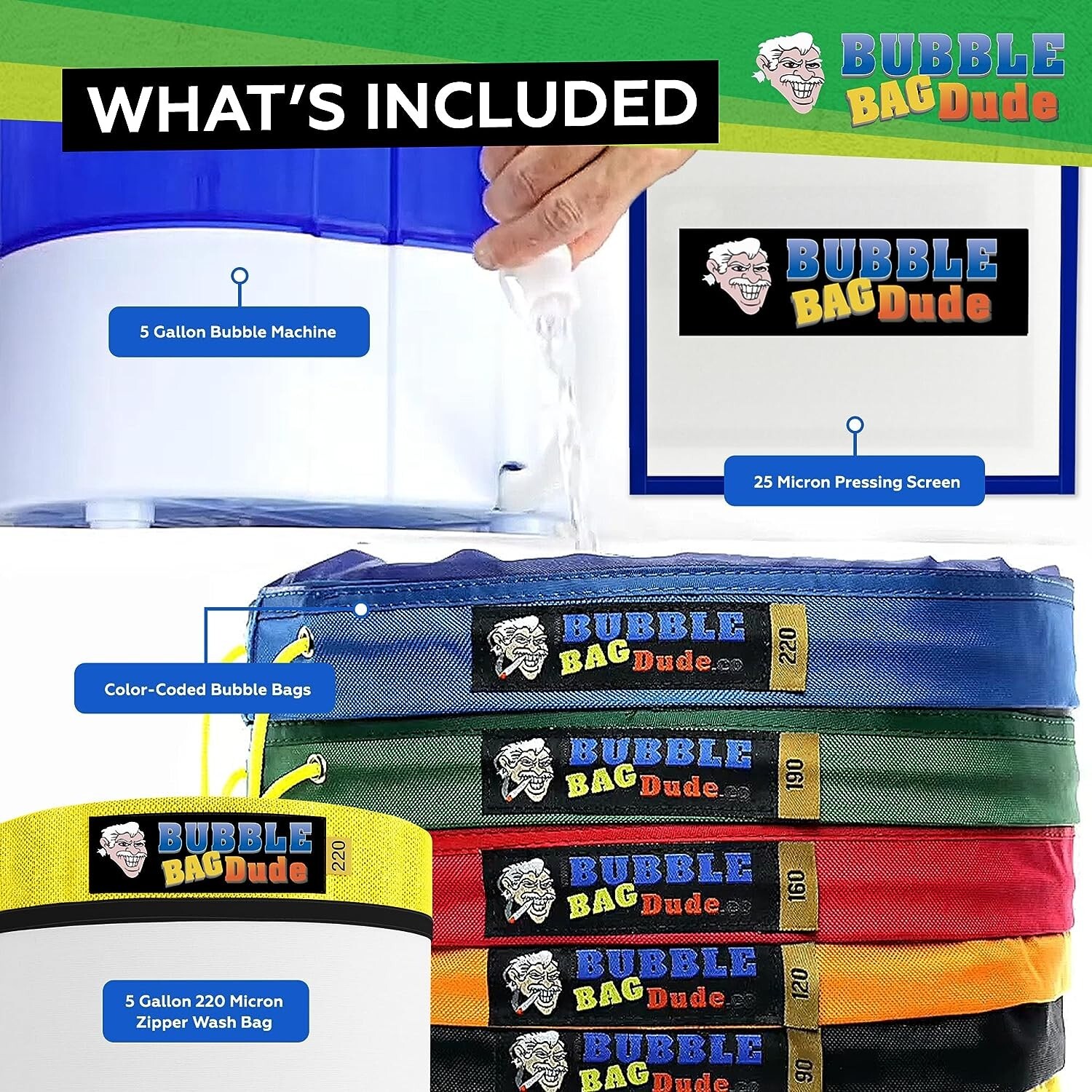 BUBBLEBAGDUDE Bubble Machine 5 Gallon with 5 Bag Kit Bubble Hash Bags Extractor