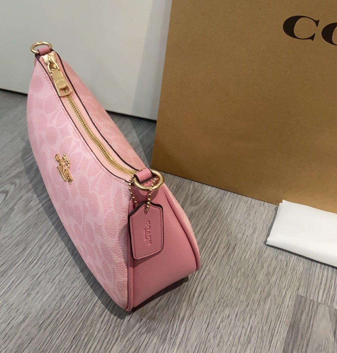 Teri Shoulder Bag In Signature Canvas CV933 Dusty Pink L:9.5xH:6.0xW: 3.0"