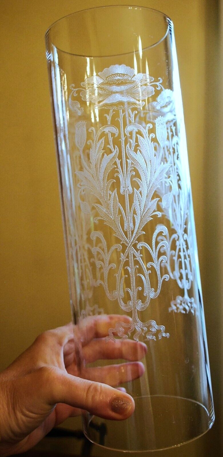 Set 2 TIFFIN FRANCISCAN Crystal Hurricane Lampshades FLANDERS CLEAR ETCH POPPIES