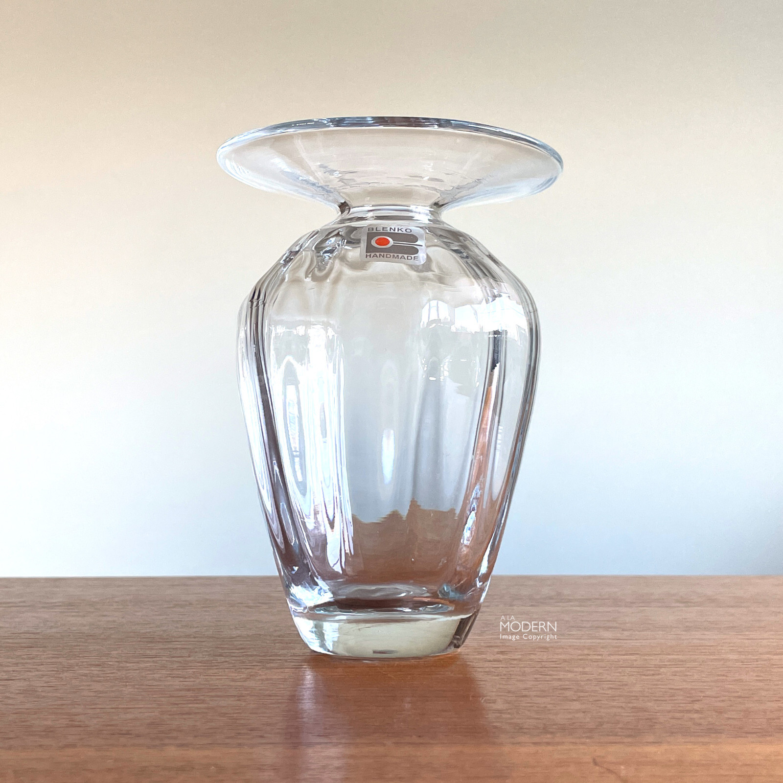 Blenko Glass Orchid Clear Glass No. 9543 Modern 6" Vase w/ Sticker