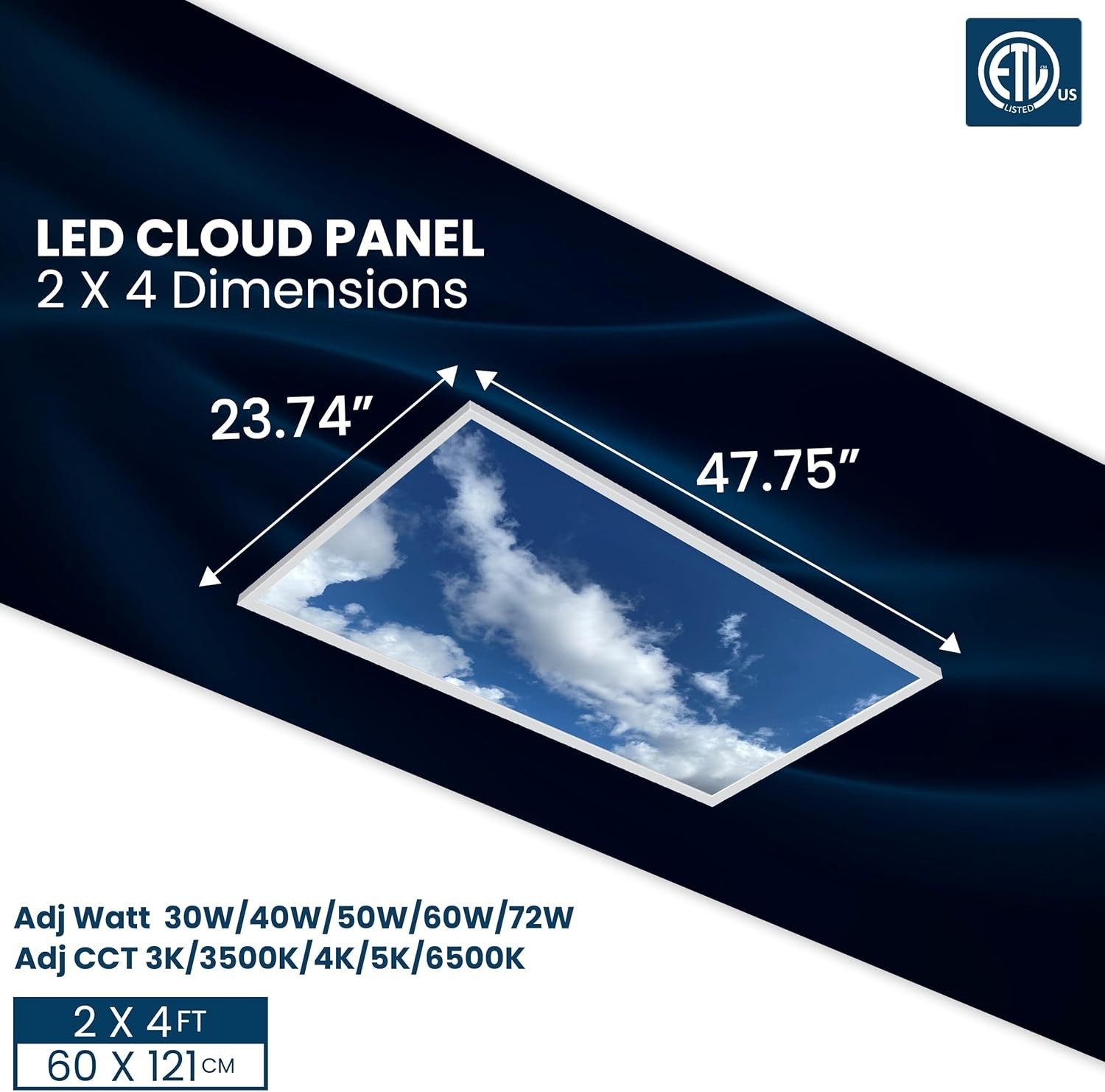 4-Pack 2x4 LED Flat Panel Light, Drop Ceiling Light Fixture with Cloud Design