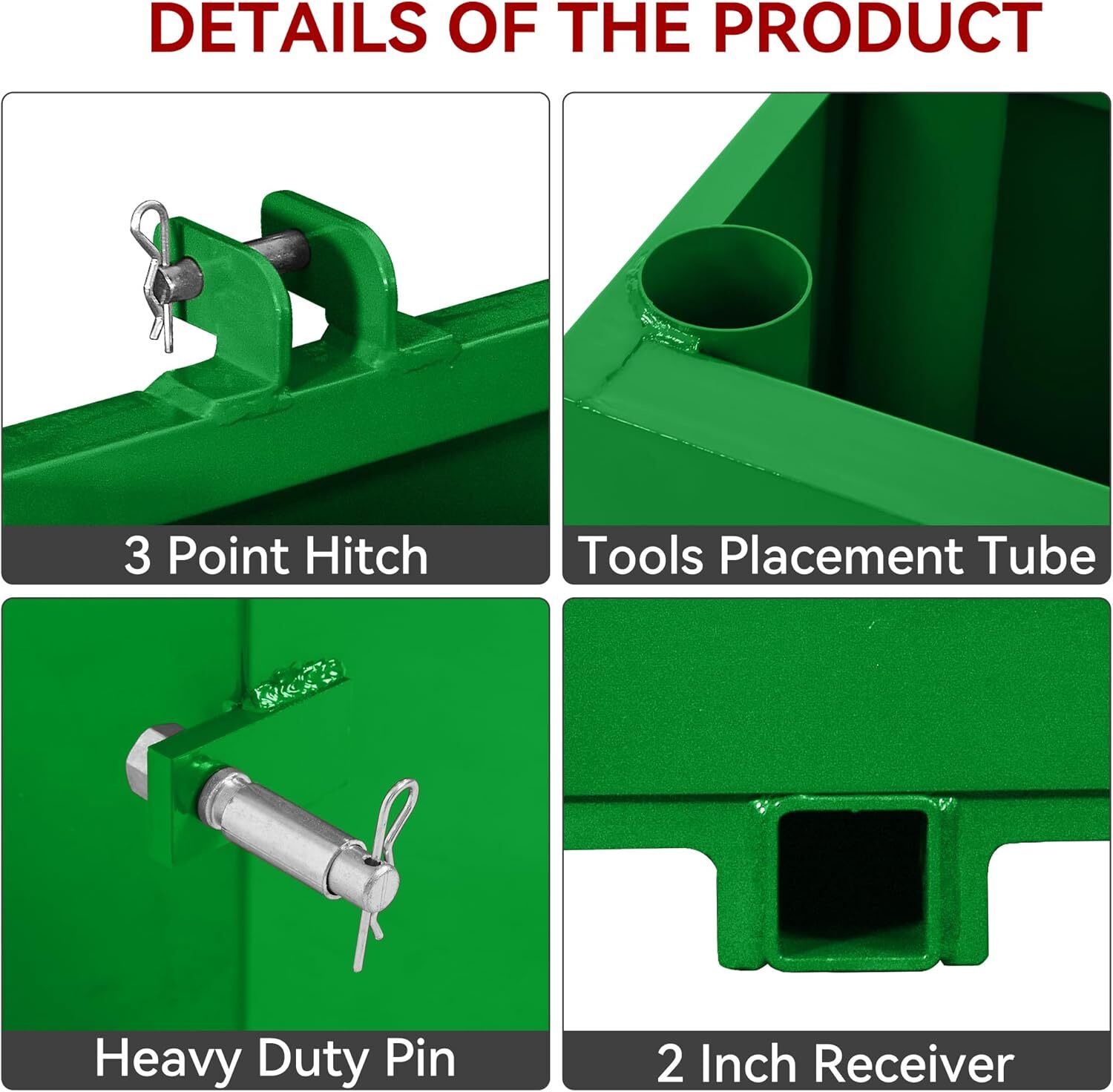 Ballast Box 3 Pt Hitch 800LBS Counterweight for Cat 1 Tractor Steel Heavy Duty