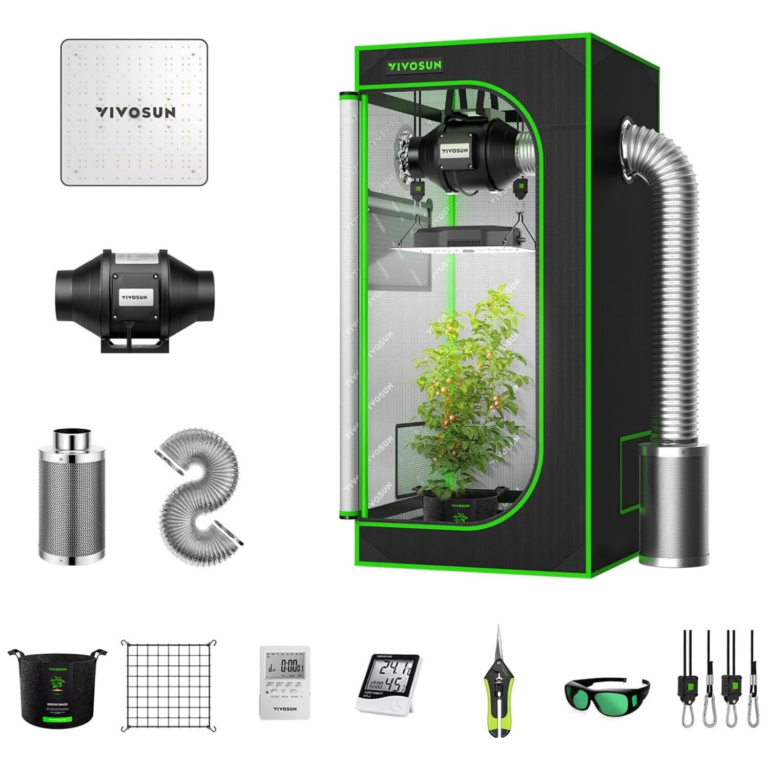 VIVOSUN 2x2FT Indoor Cpmplete Grow Tent Kit VS1000 LED Grow Light 4" Inline Fan