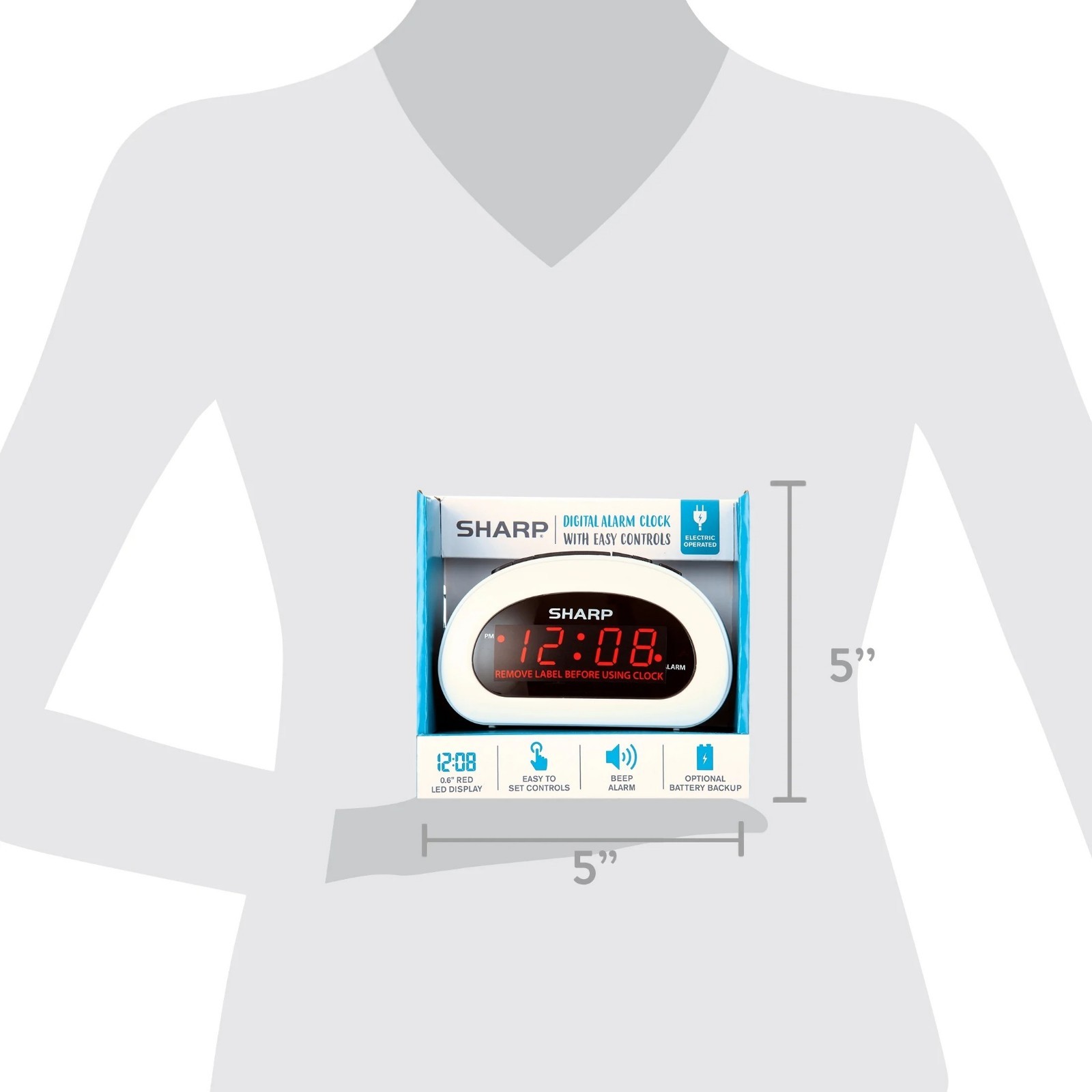 Digital Sharp Alarm Clock, Cosmic Silver, Easy to Set Controls, Red LED Display