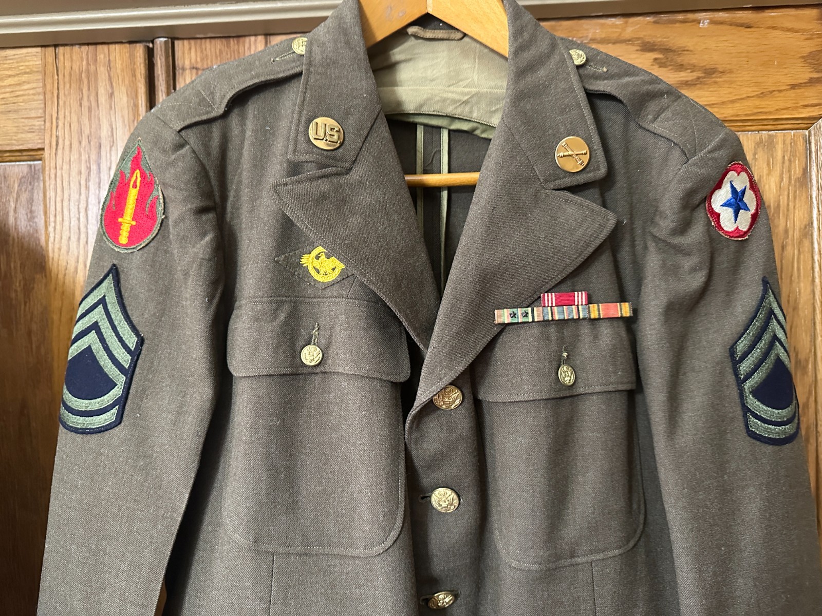 WWII 63rd Infantry Div Named Officer Uniform Overcoat Jacket Ribbon Medal Photo