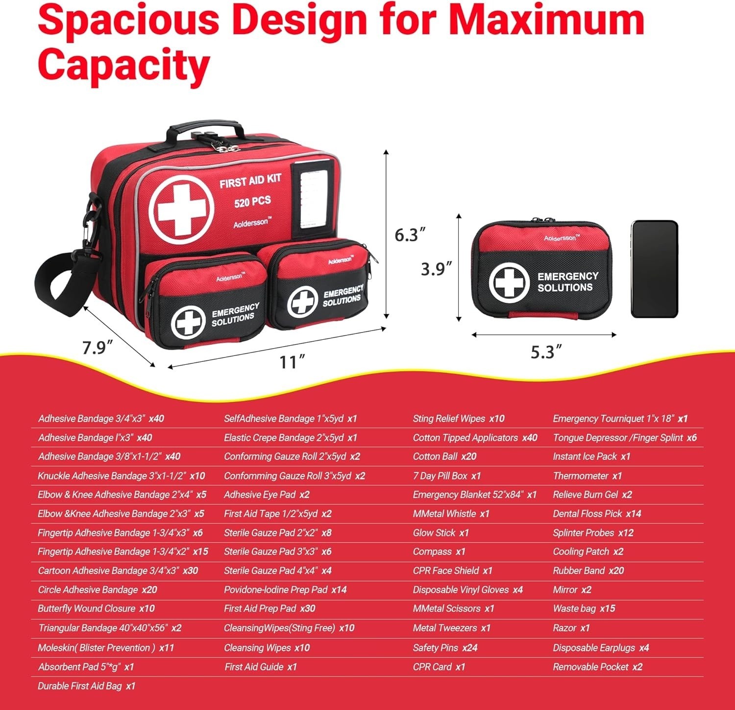 520 Pcs First Aid Kit Large Emergency Survival Medical Set For Car Home Camping
