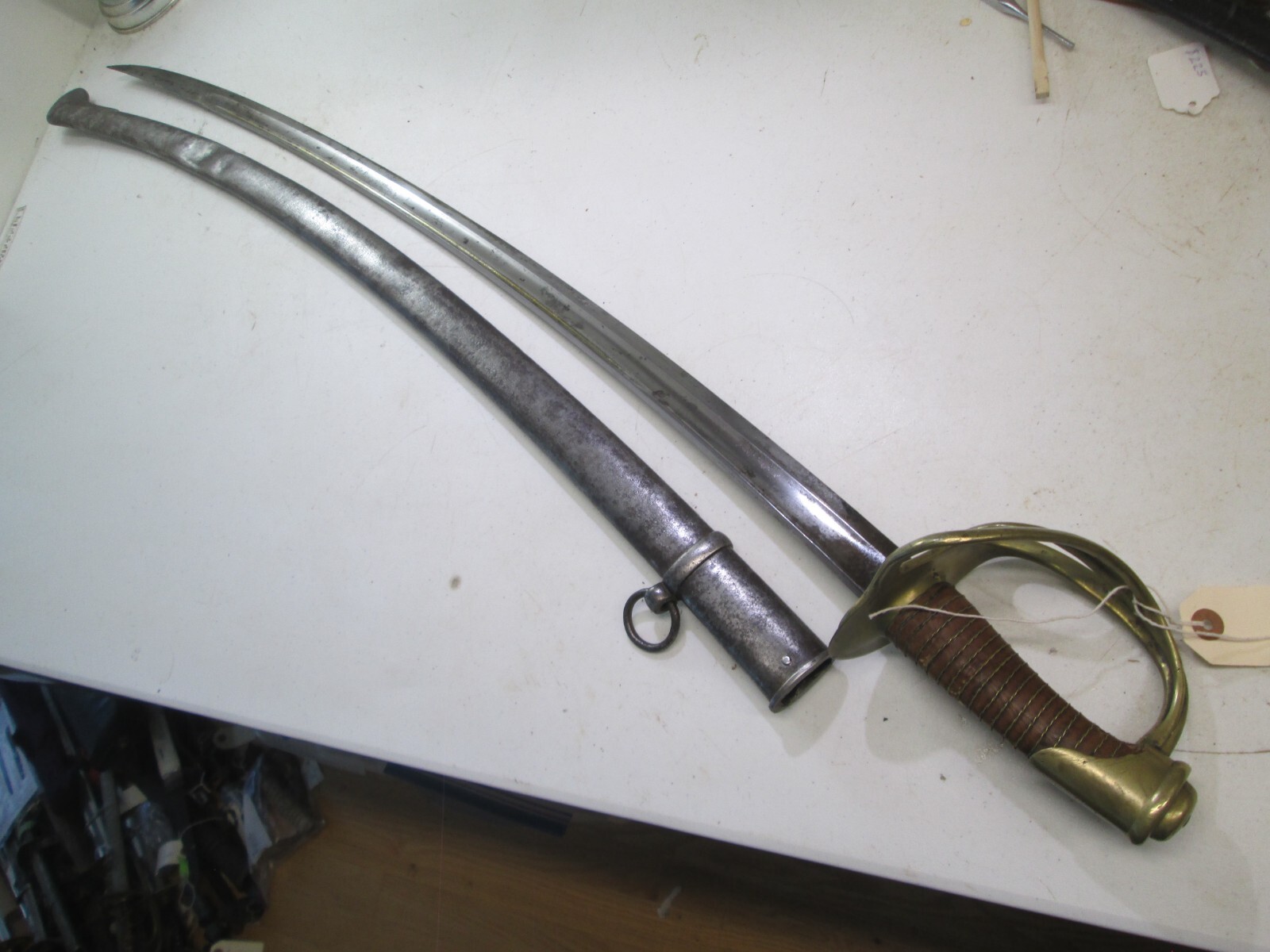 FRENCH HEAVY CAVALRY SWORD WITH SCABBARD DATED 1822 MAKER COFEDERATE IMPORT? T45