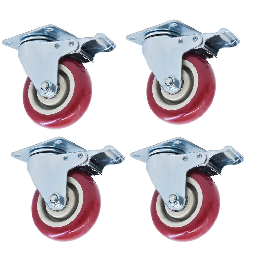 4 Pack 4" Heavy Duty Caster Set Wheels All Swivel & Brake Casters Red