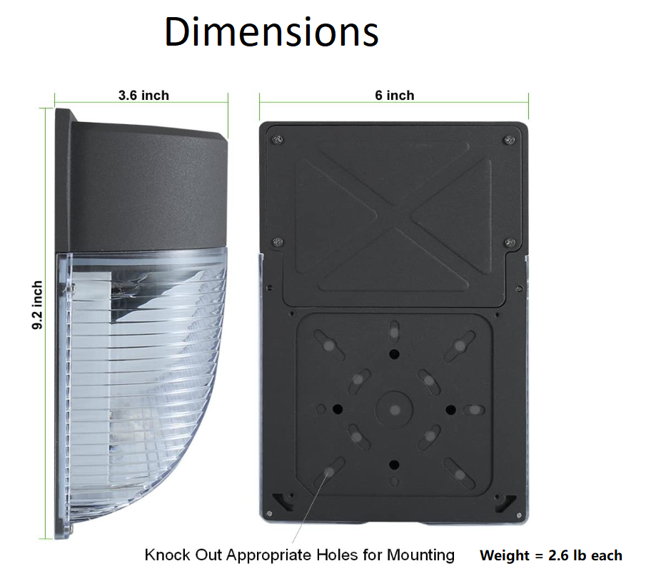 2-PACK Outdoor LED Wall Pack 26Watt 5000K Waterproof with dusk to Dawn Sensor