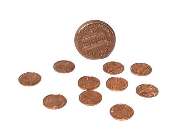 10 Set MINI PENNIES Tiny Penny Lincoln Coins For Magic Tricks Shrinking Joke