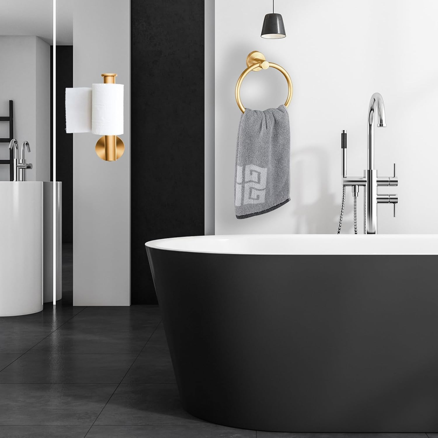 Brushed Gold Bathroom Hardware Set, Towel Ring & Toilet Paper Holder, Stainless