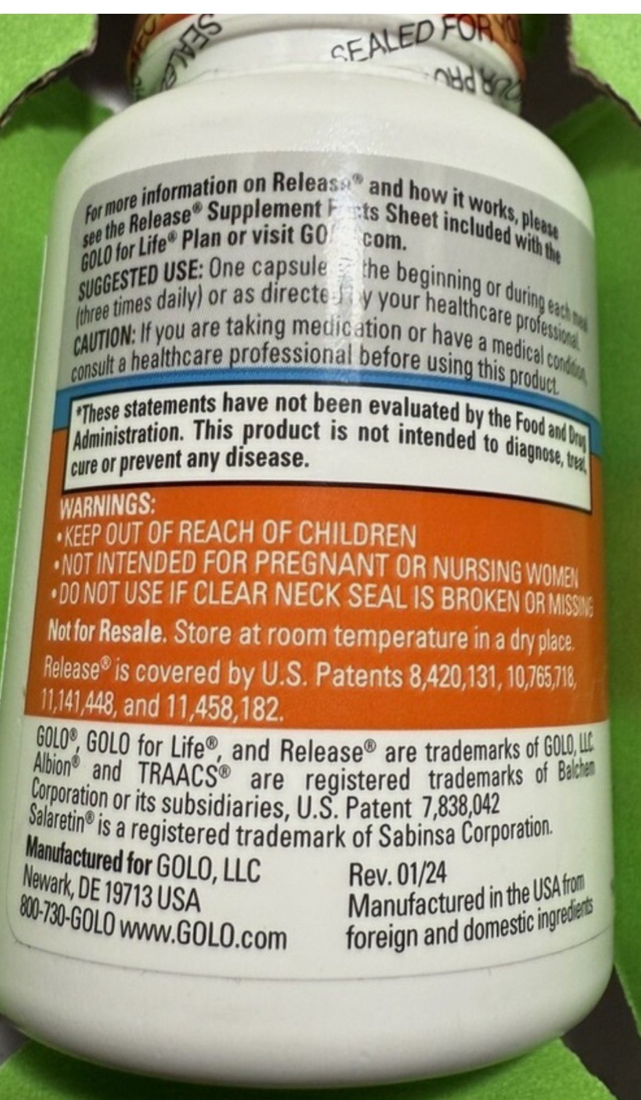 180 CAPSULES GOLO RELEASE SUPPLEMENT NEW SEALED