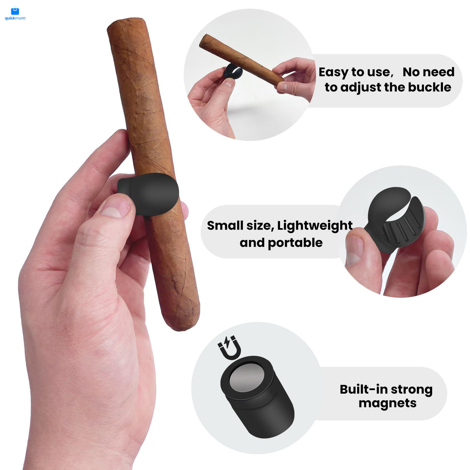 Kucttiu Magnetic Cigar Holder for Golf Carts - Versatile, Black