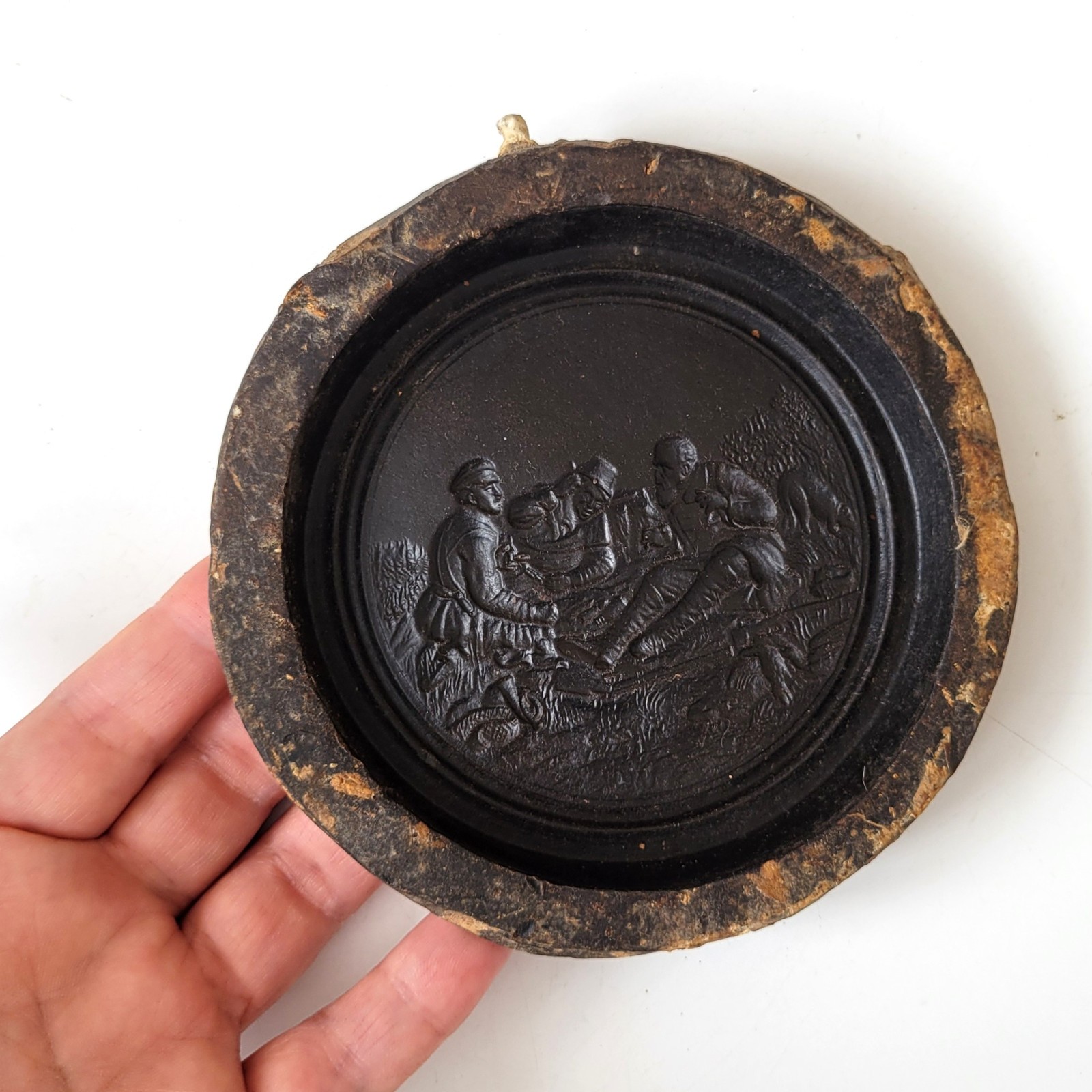 Hunter scene 30s Vintage wax form Antique casting mold Relief Tool Hunting