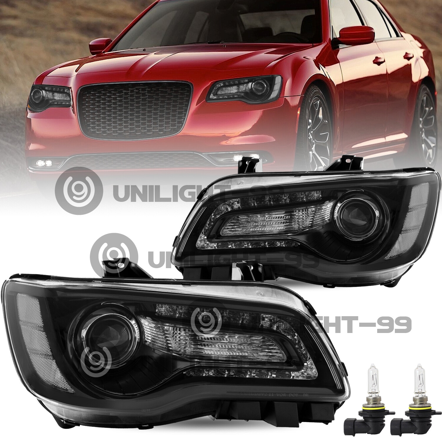 For 2011-2023 Chrysler 300 LED DRL ProjectorHeadlight Left&Right Headlamp W/Bulb