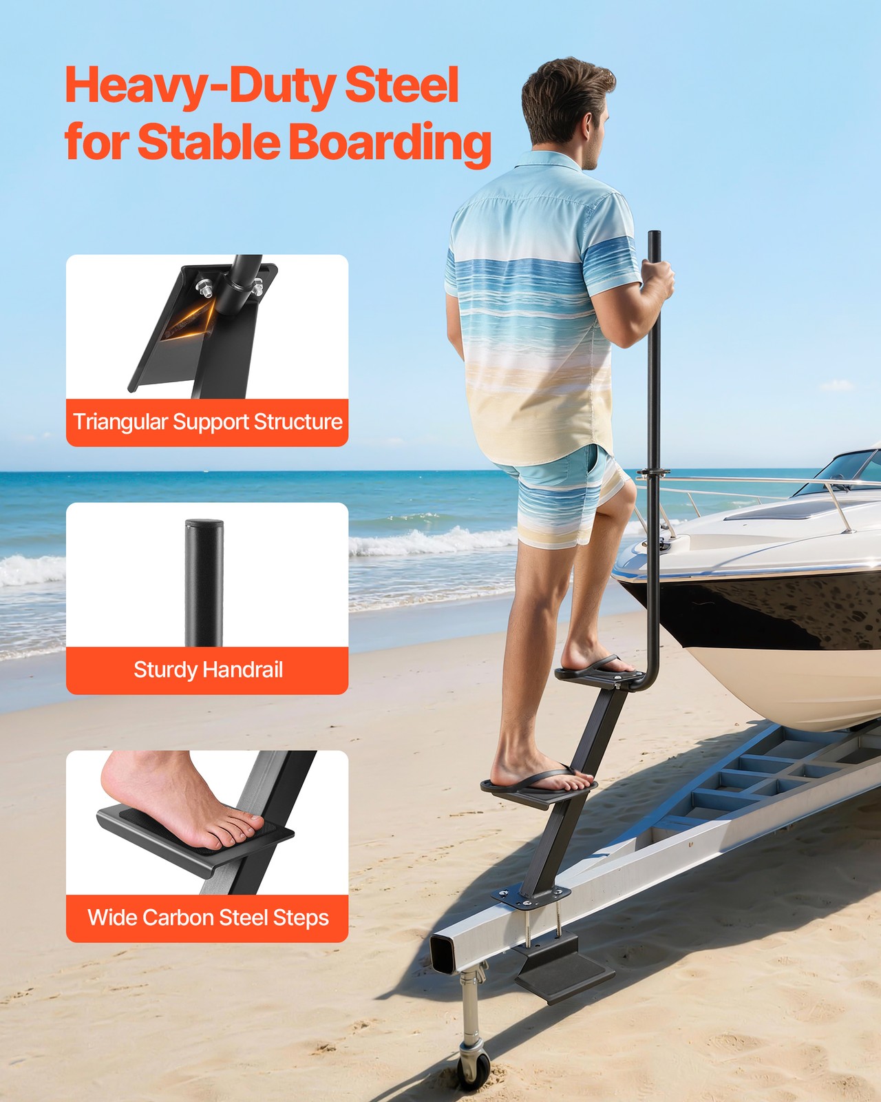 VEVOR Boat Trailer Steps Heavy Duty Boat Steps with Handle 3 Step Bottom Mount