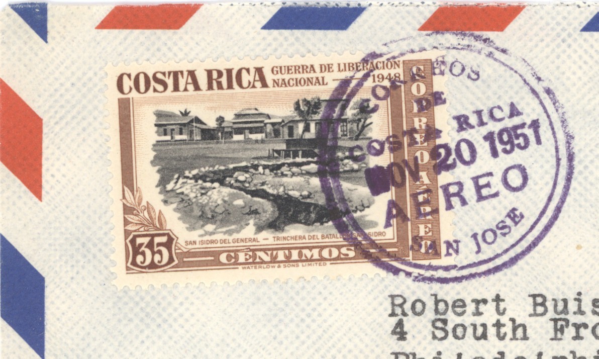 1951 Costa Rica Airmail Cover Liberation Issue 35c San Jose To USA
