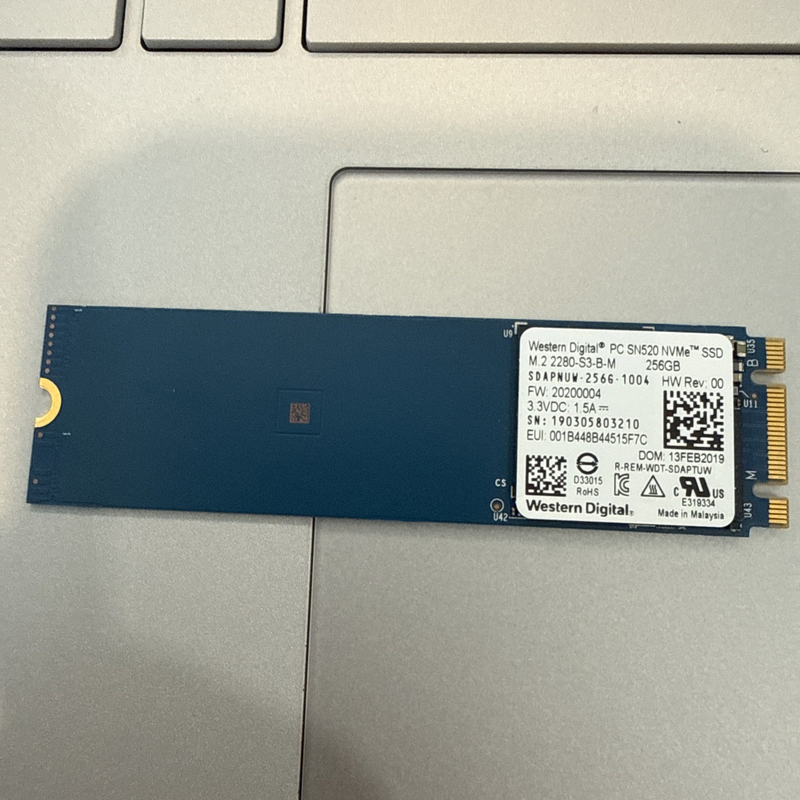 Western Digital 256GB NVMe 2280 80mm SSD SDAPNUW-256G-1006 SN520 tested working