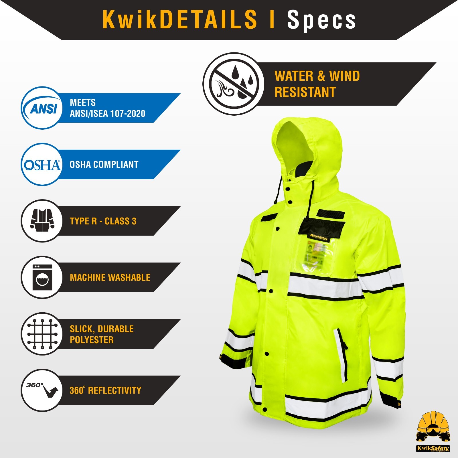 KwikSafety TORRENT Class 3 Safety Rain Jacket | Class 3 ANSI OSHA Rain Gear