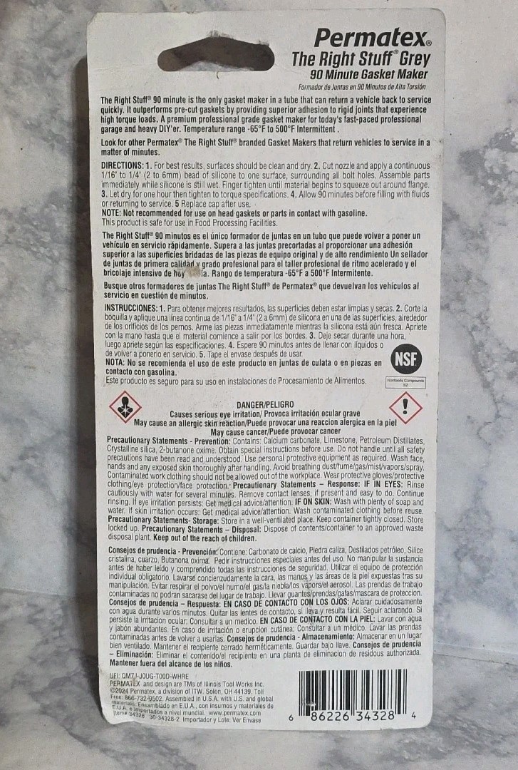 Permatex 34328 The Right Stuff Grey 90 Min Cure Time Gasket Maker - 3oz