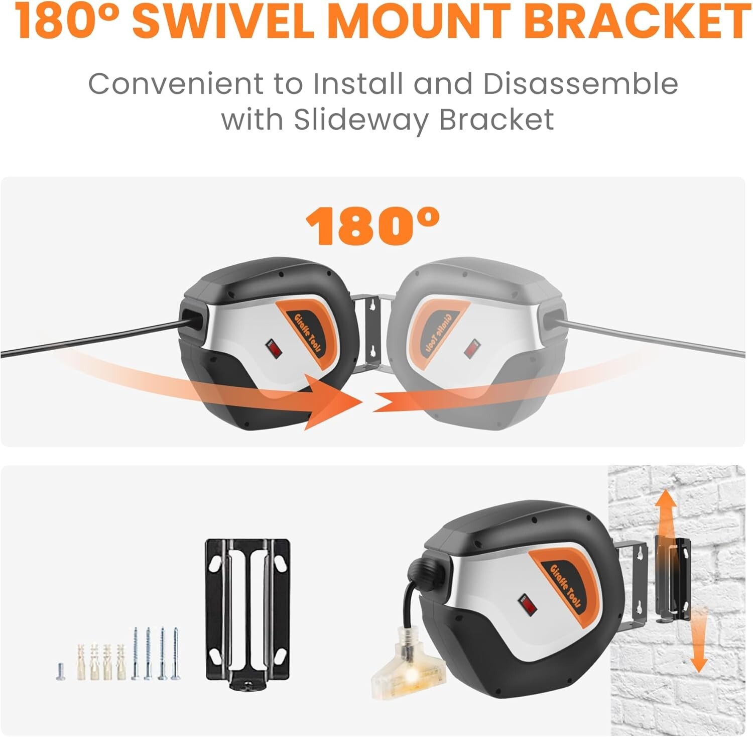 Giraffe Tools Electric Cord Reel Retractable Extension Power Cord 12AWG/3C SJTOW