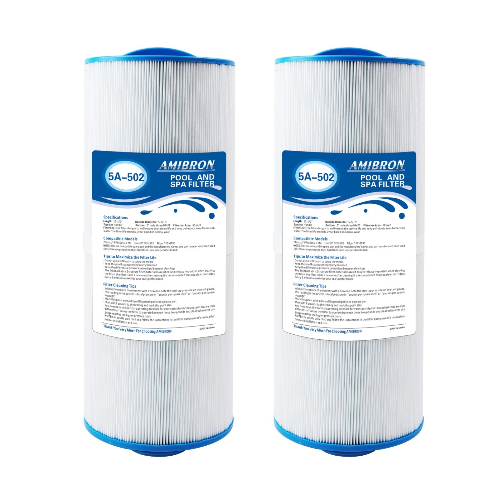 AmiBron 5CH-502 Replaces Marquis Spa Filter,  PPM50SC-F2M, FC-0195, Hot Top