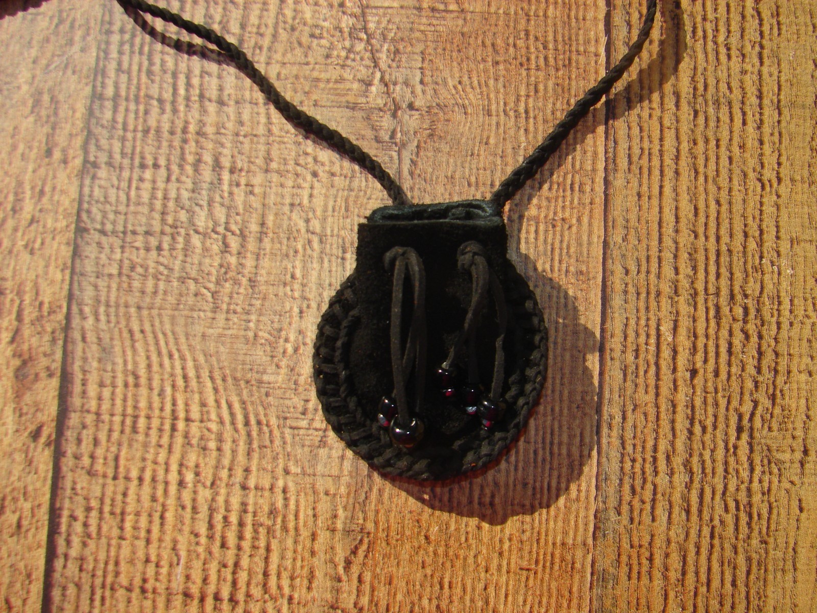 Buffalo Leather Medicine Bag, Handcrafted, Native American Necklace Pouch, 3"