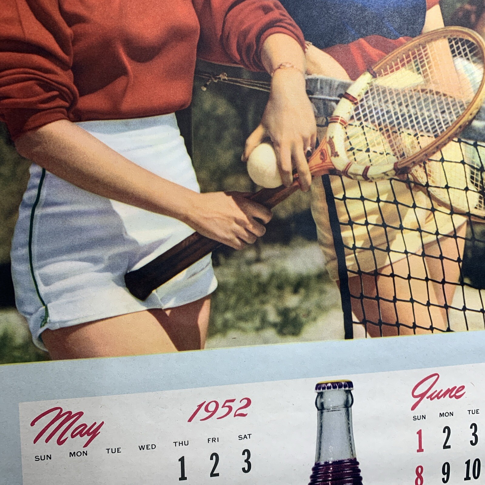1952 NuGrape Soda Calendar Page Sign 2 Pretty Pin Up Tennis Girls Sport Original