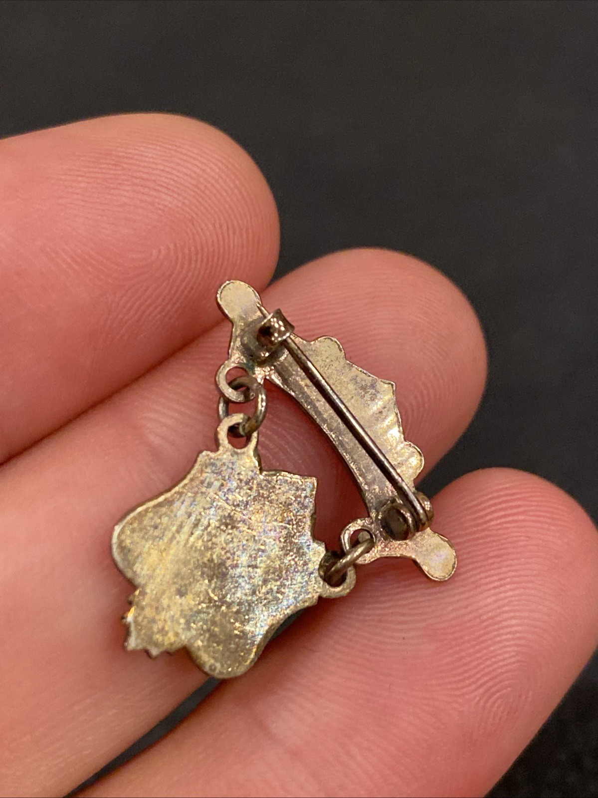 Vtg Antique P of H Patron Of Husbandry Green Enamel Dangle Shield Crest Logo Pin