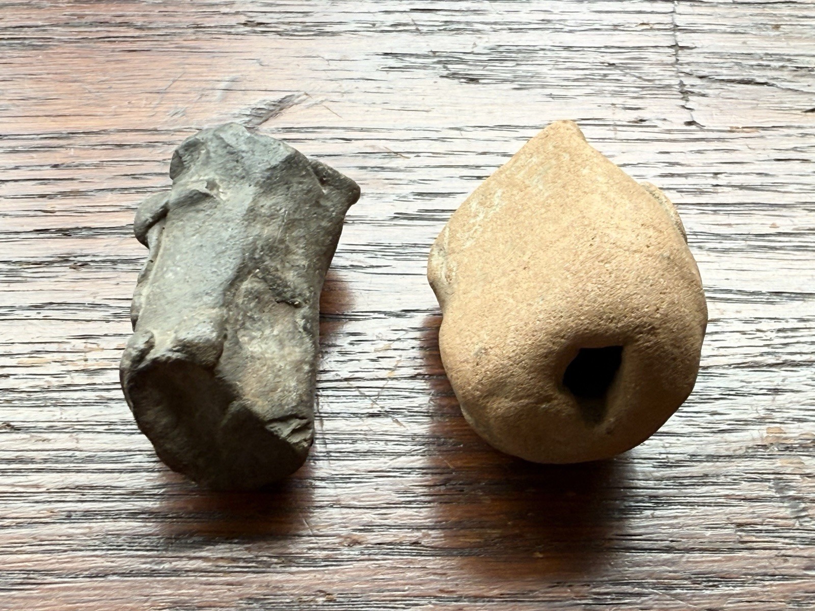 Pre Columbian Fragment Stone & Clay Effigy Heads (2)