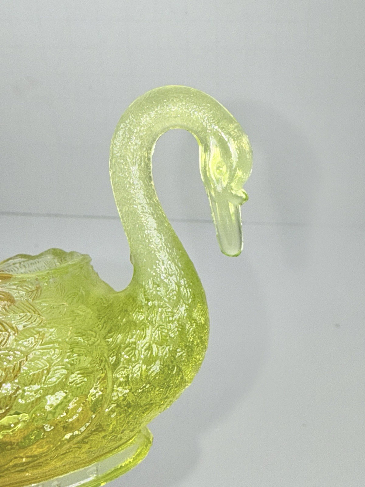 3 7/8" SWAN SALT DIP OPEN CELLAR CANARY YELLOW VASELINE GLASS