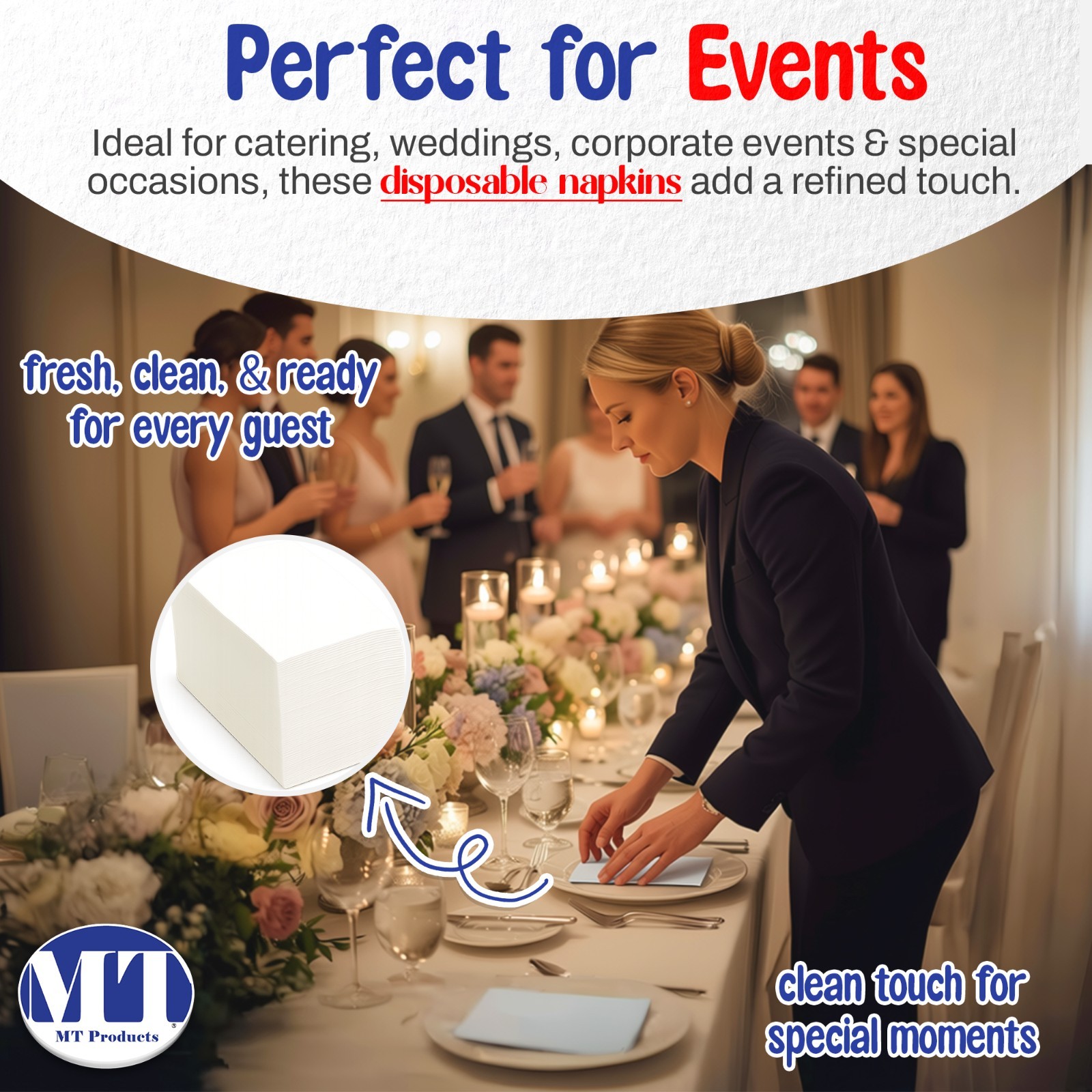 MT Products White Linen-Feel Guest Towels 12"x17" Airlaid Napkins - Pack of 50