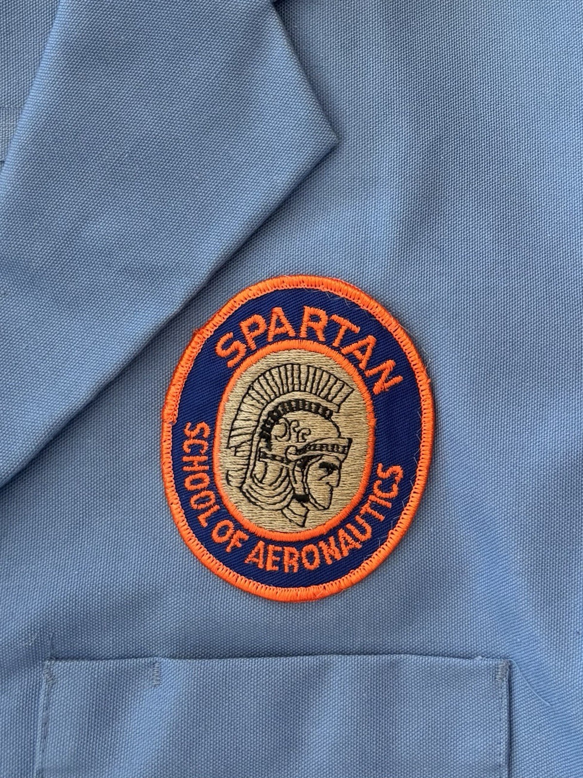 Vintage Wrangler Blue Lab Shop Coat 44 Spartan School of Aeronautics Patch USA