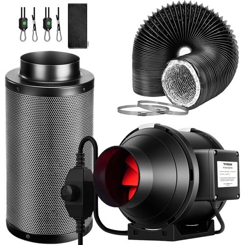 VIVOSUN 6" 390CFM Inline Fan Kit w/ Speed Controller Carbon Filter 8Ft Ducting
