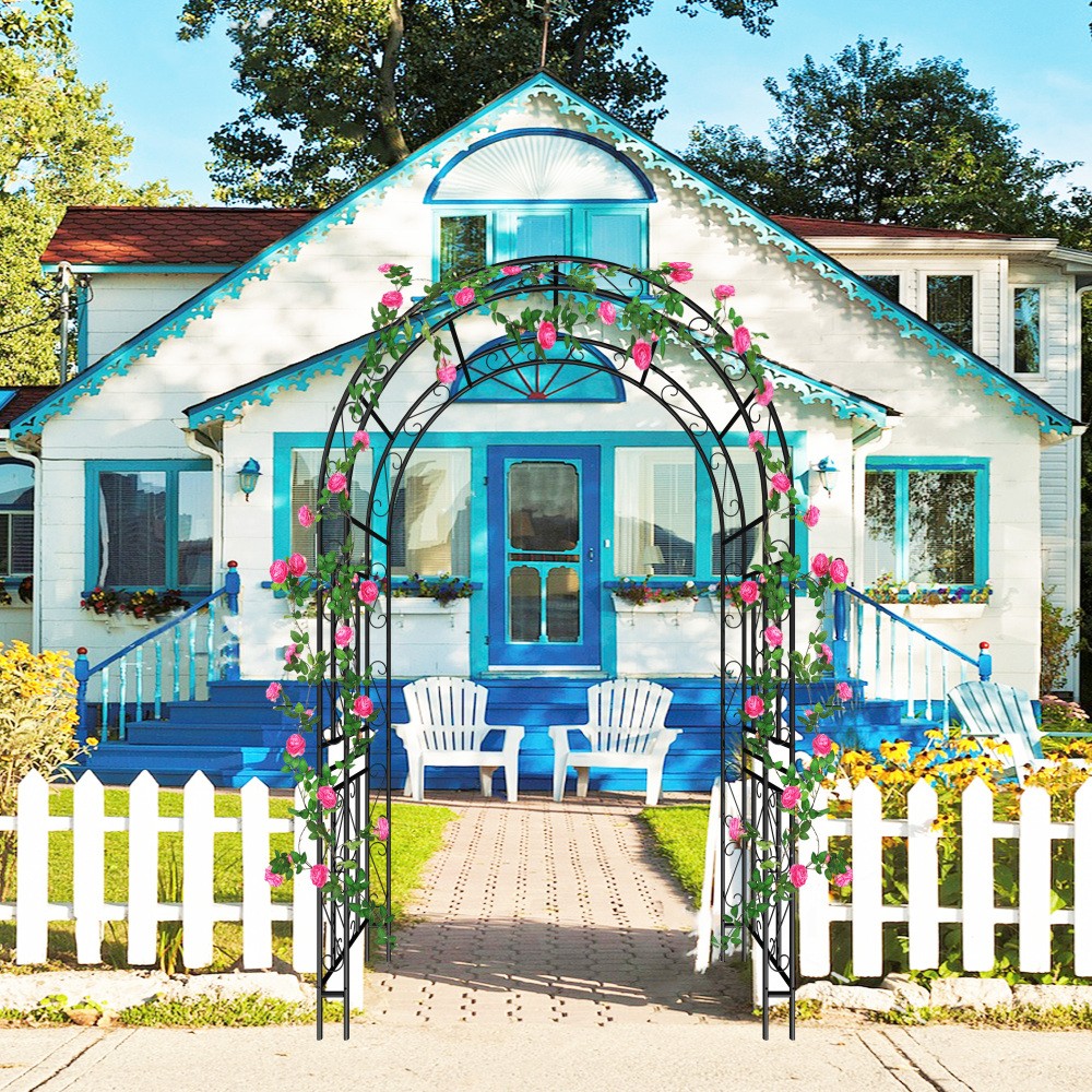 Black Metal Garden Arch 59x17.71x90.55 Inch Climbing Plants Support Rose Trellis