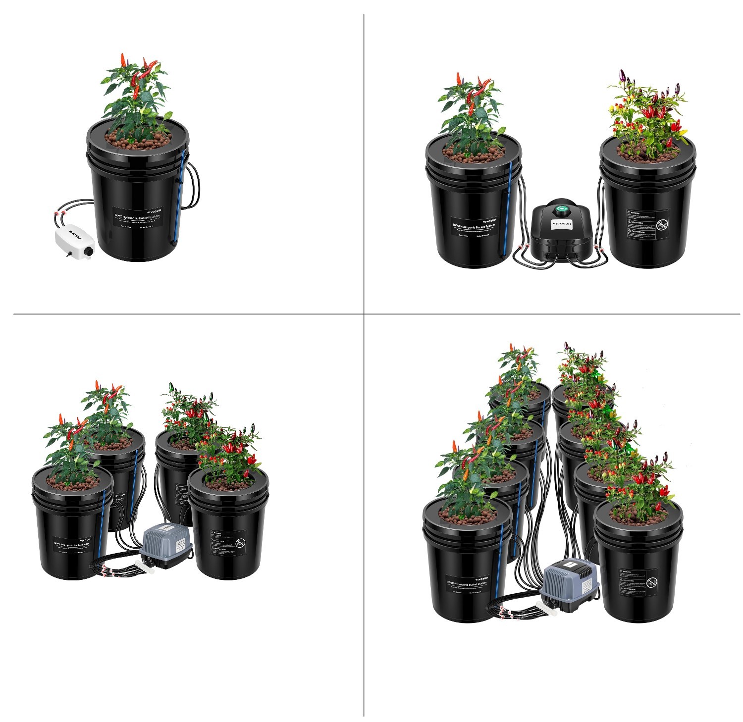 VIVOSUN DWC 5-Gallon Deep Water Culture Hydroponics Grow System 1/2/4/8 Buckets