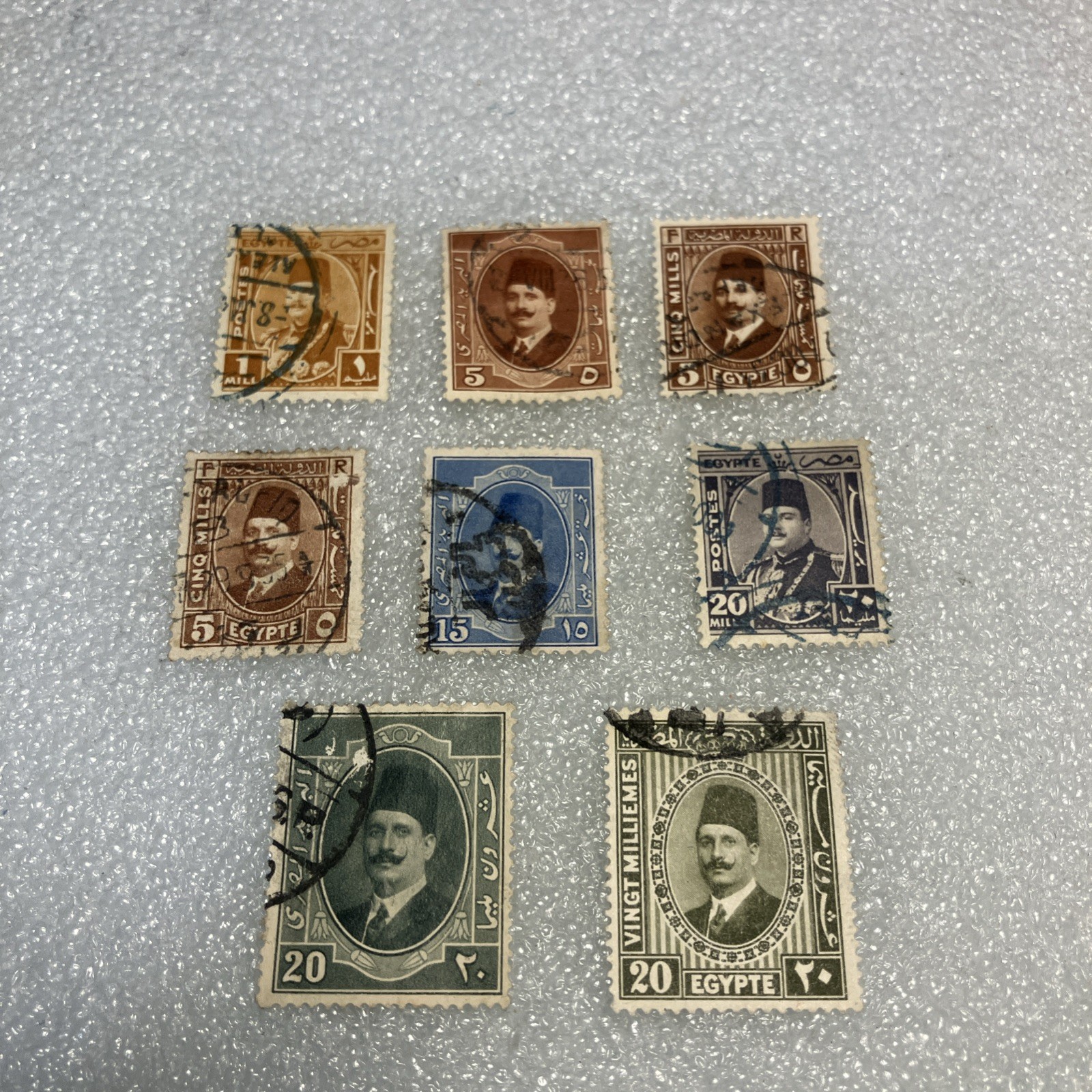 8 USED Antique 1920's Egypt King Fuad I stamps. Nice Valuable Lot; $1 Ships.