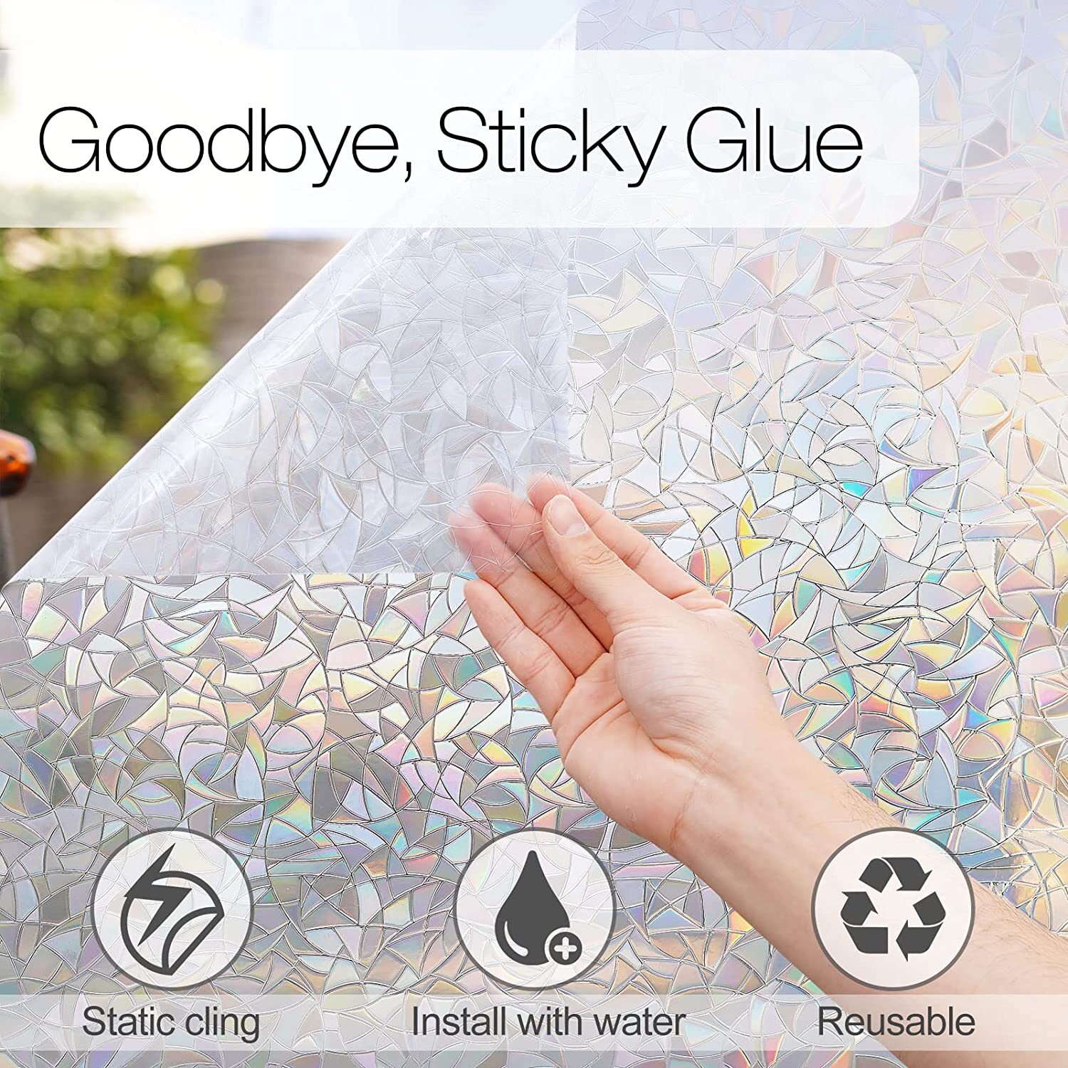 rabbitgoo 3D Privacy Window Film UV Blocking Decorative Static Cling Glass Film