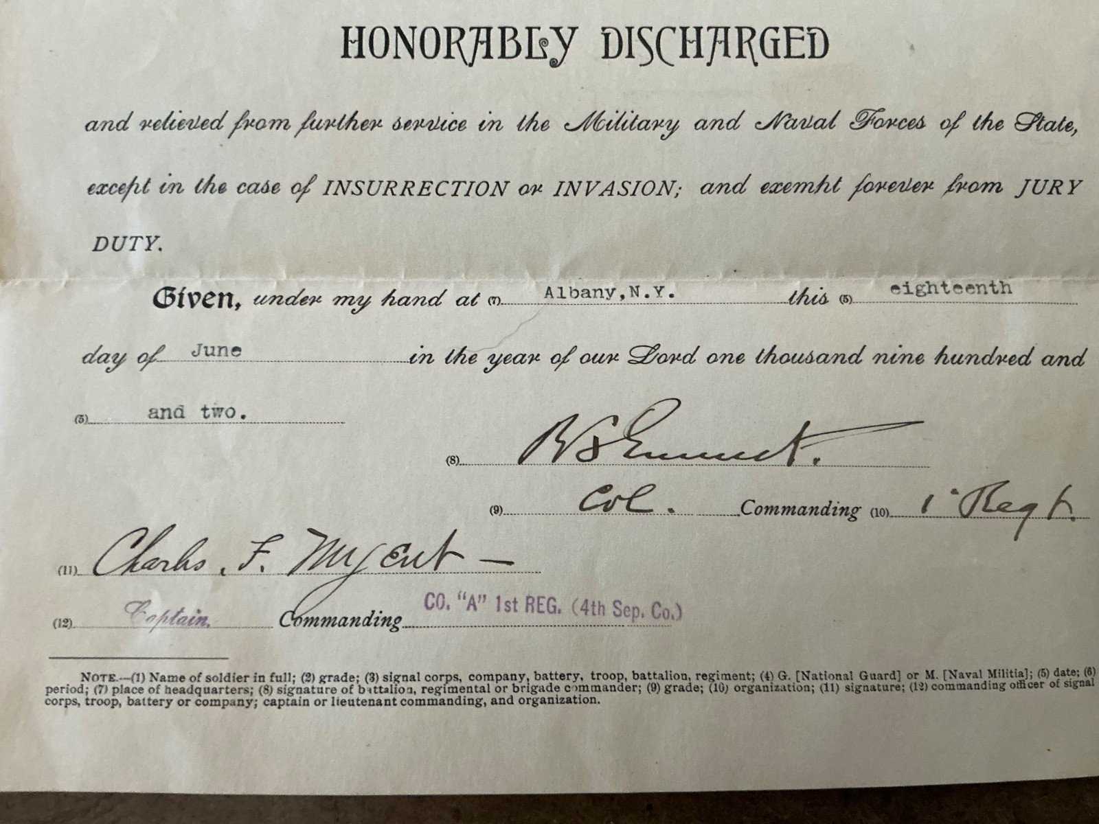ANTIQUE …1897 NYS US Naval FORCES Discharge paper EXCELLENT condition