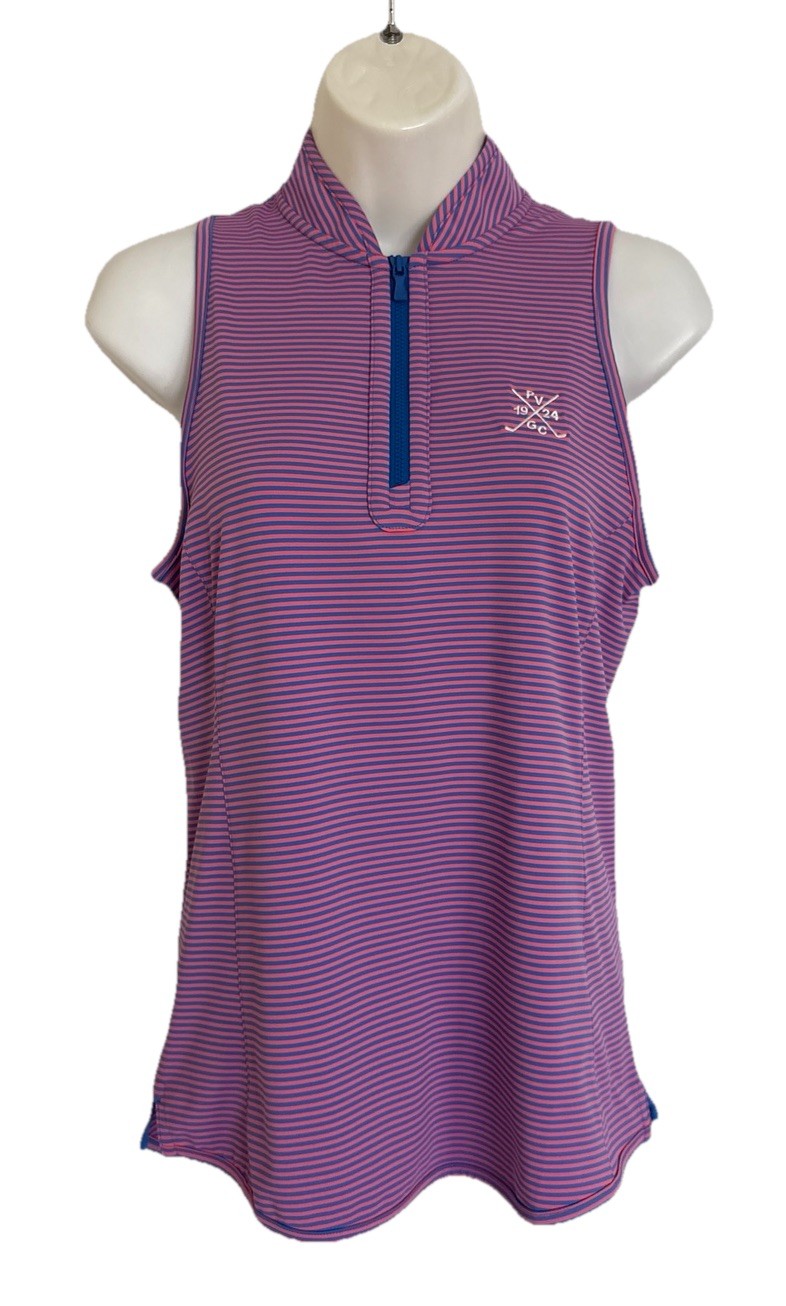 NEW Peter Millar Women's Vista Stripe Shirley Sleeveless Golf Polo Pink Blue XS
