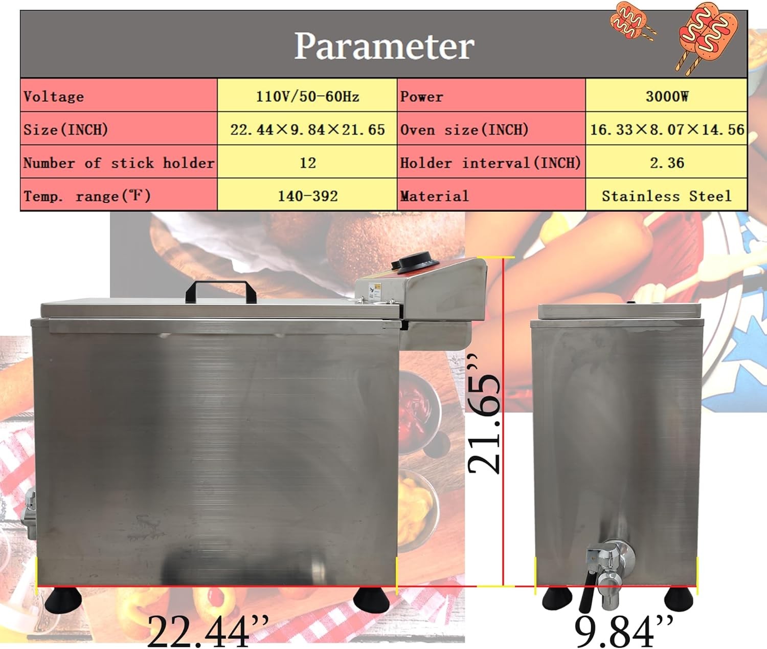 25LElectric Hot Dog Deep Fryer Cheese Corn Dog Machine Hot Dog Stick Fryer 3000W