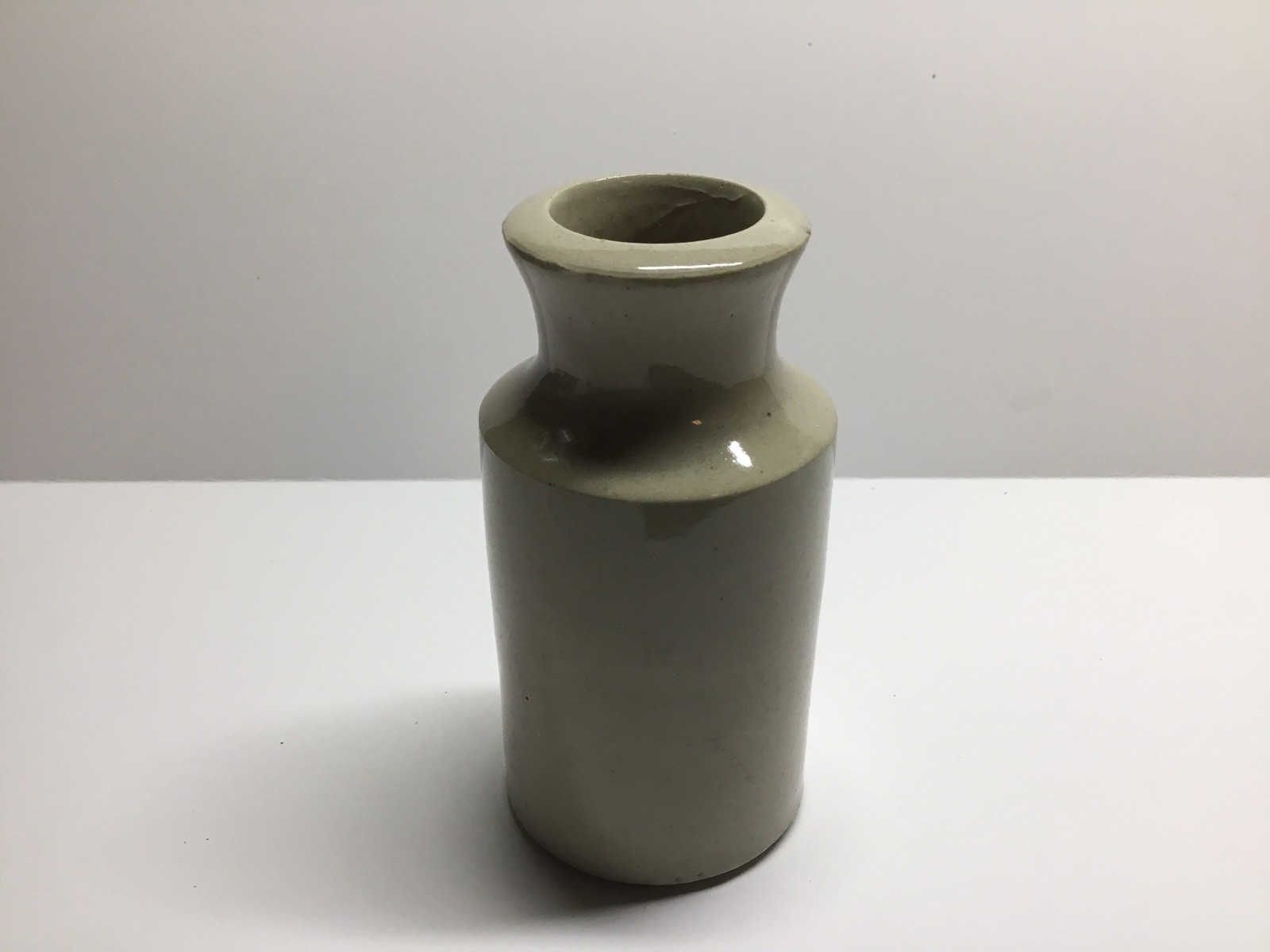 Small Antique Off White Stoneware Blacking / Polish Bottle.