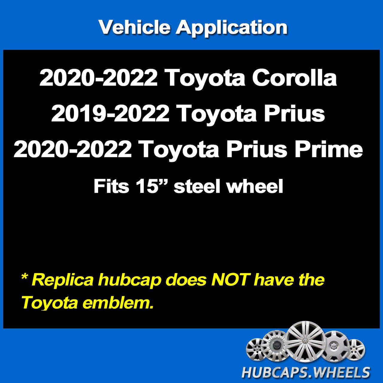 NEW Hubcap Set for Toyota Corolla 2020-2022, Prius 2019-2022 - 15" Replica 61188