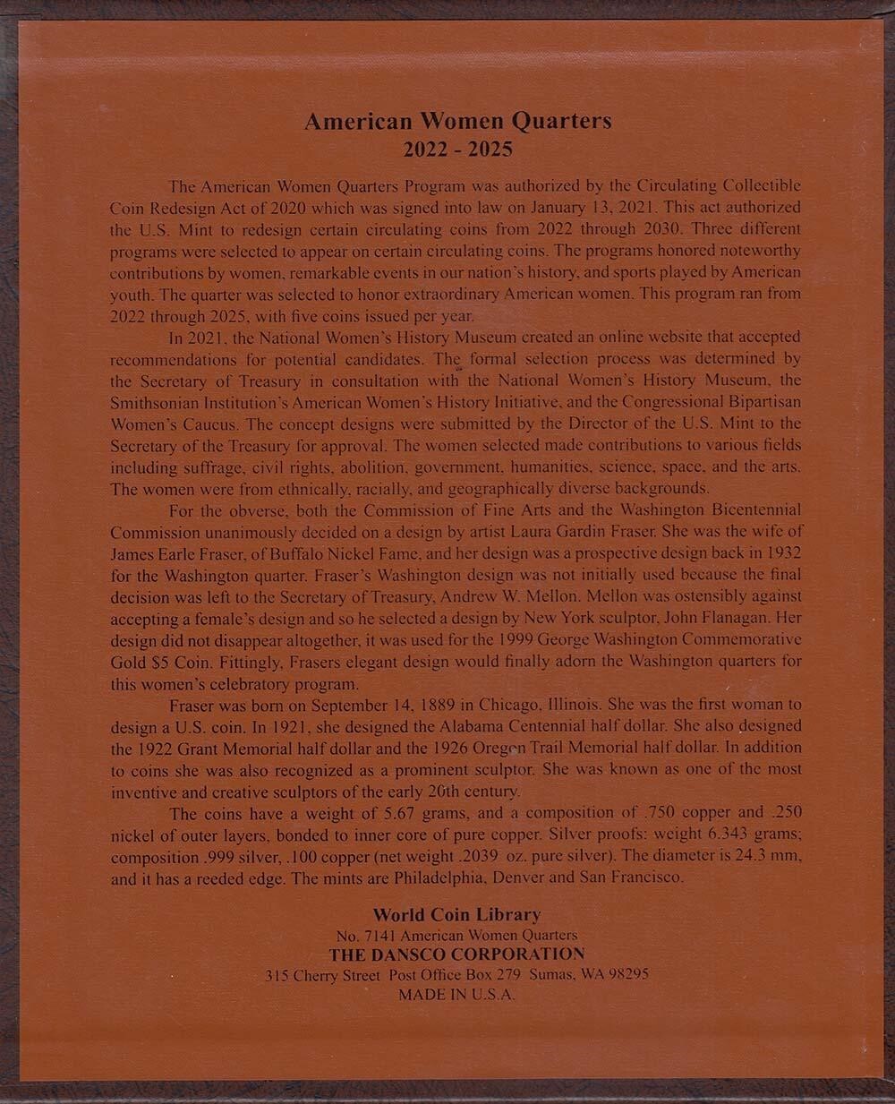 Dansco New Album For American Women Quarters 7141 PD 2022-2025 Long Term Storage