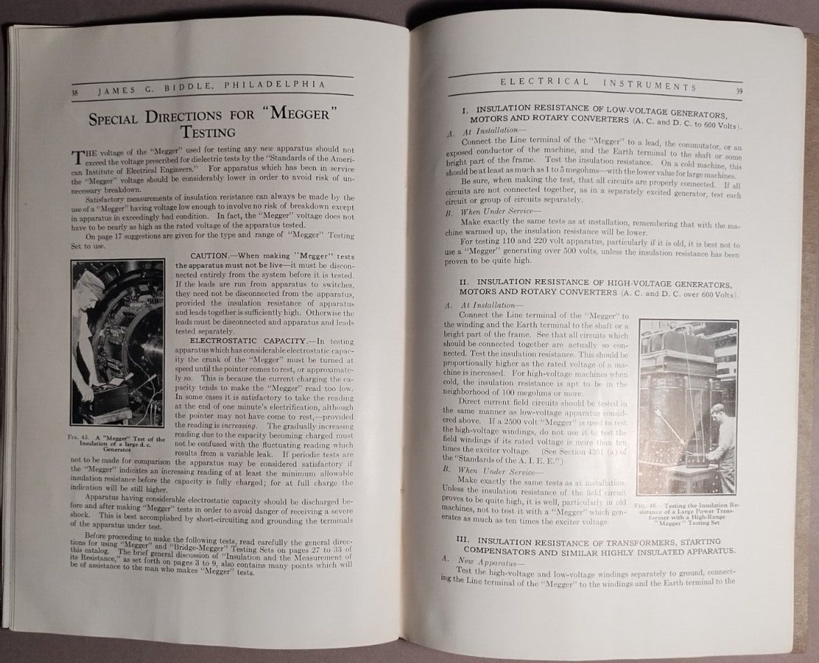 1925 Megger & Bridge Megger Insulation Testing Sets Catalog James Biddle B1-54