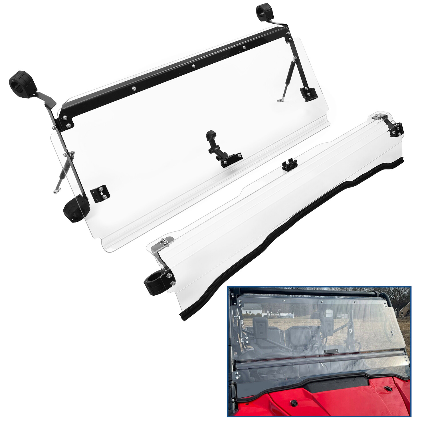 For Honda Pioneer 1000 / 1000-5 Clear Scratch Resistant Flip Windshield 2016-24