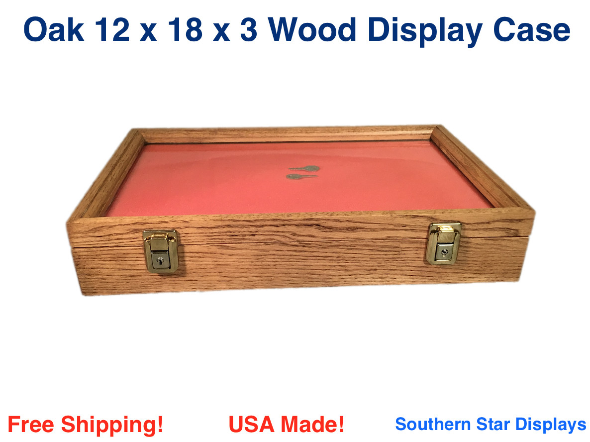 Oak Wood Display Case 12 x 18 x 3 for Arrowheads Knives Collectibles & More