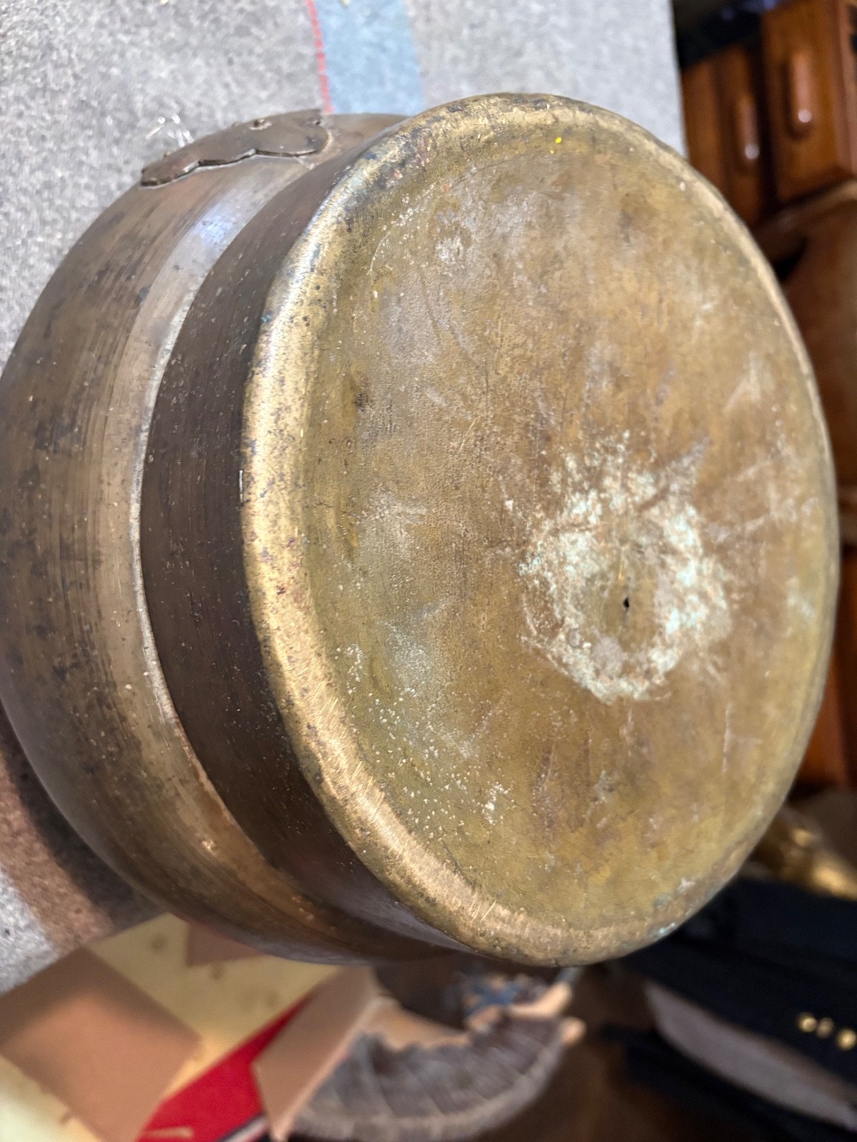 Antique Chinese bronze Hand Warmer w. lid & Handle 11" x 6"